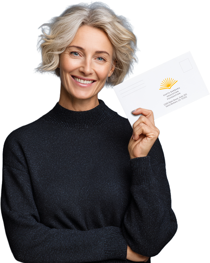 Customer holding an envelope.