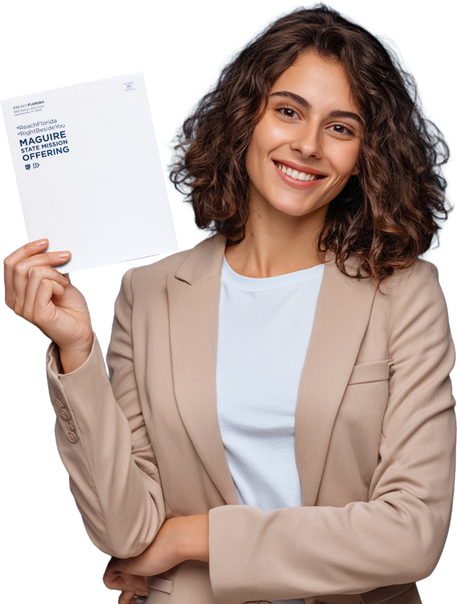 Customer holding an envelope.