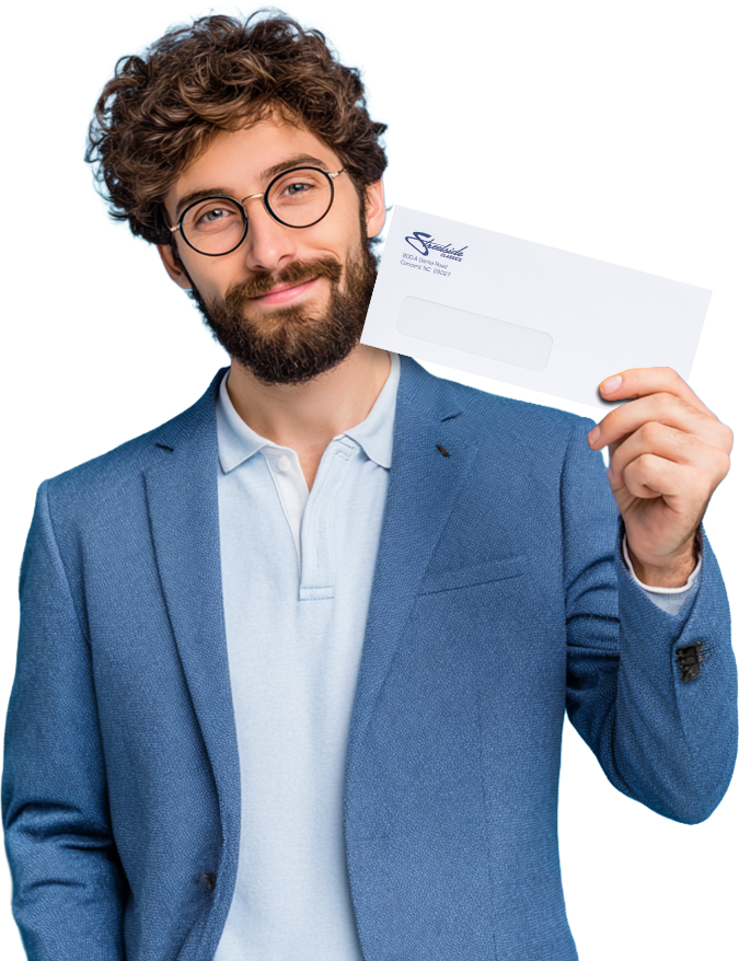 Customer holding an envelope.